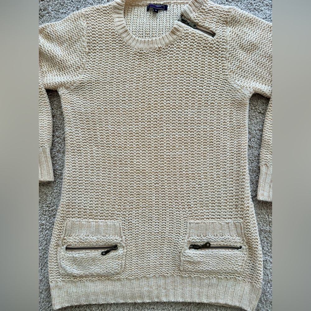 Creazioni Effeci Cream Sweater with Zipper Accents - size M - Picture 2 of 6